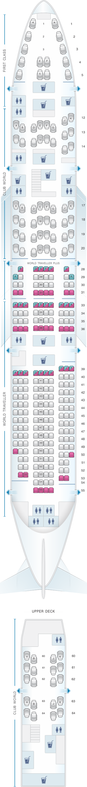 Plan de cabine British Airways Boeing B747 400 299PAX | SeatMaestro.fr