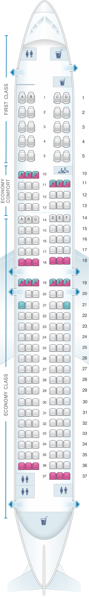 Plan de cabine Delta Air Lines Boeing B737 900ER (739) | SeatMaestro.fr