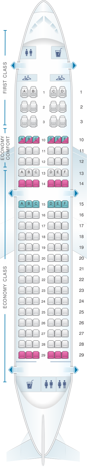 Plan de cabine Delta Air Lines Airbus A319 (31J) | SeatMaestro.fr